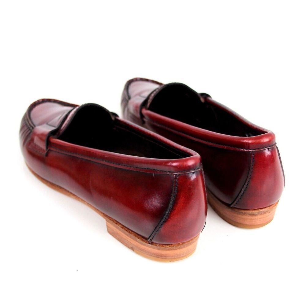 Nordstrom DARK RED GENUINE LEATHER LOAFER FLATS ROUND TOE SLIP ON SHOES Sz 7 W - Picture 3 of 11